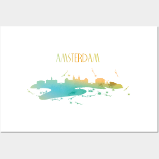 Amsterdam Watercolor Skyline Posters and Art